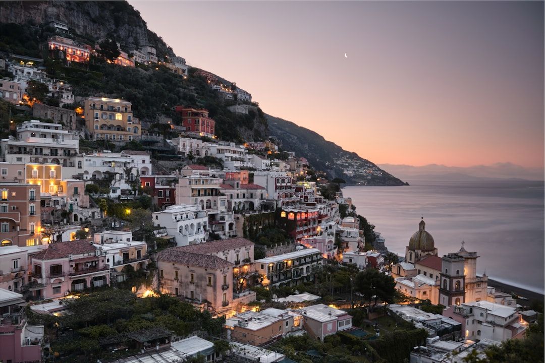 The village of Praiano on the Amalfi Coast cliffs at sunset